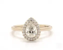 .90ct Pear Diamond Engagement Ring (VG-Cut D-Color VS2-Clarity) Unique Halo Smooth 1.8mm 18K Yellow Gold