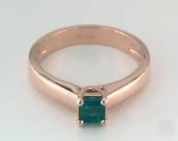 .30ct Emerald Cut Green Emerald, Tapered Solitaire Thin Cross Engagement Ring in 14K Rose Gold 4mm Width Band