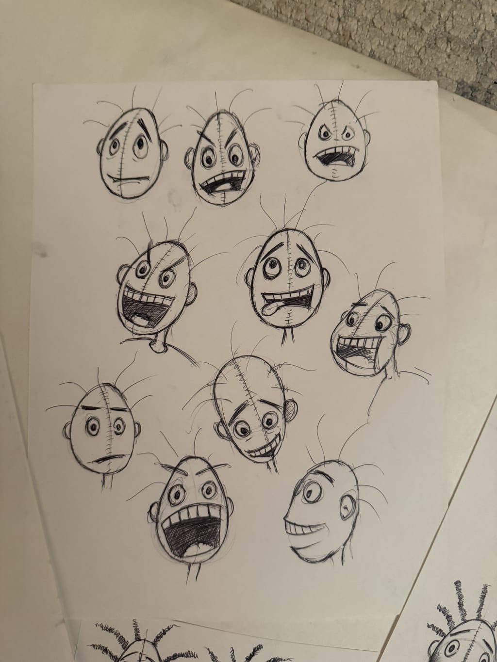 Different expressions and head angles.