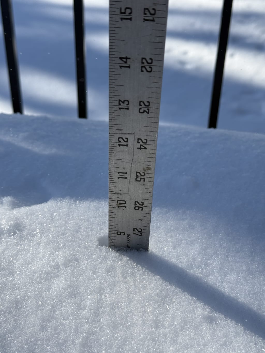 Almost 9in of snow fall.