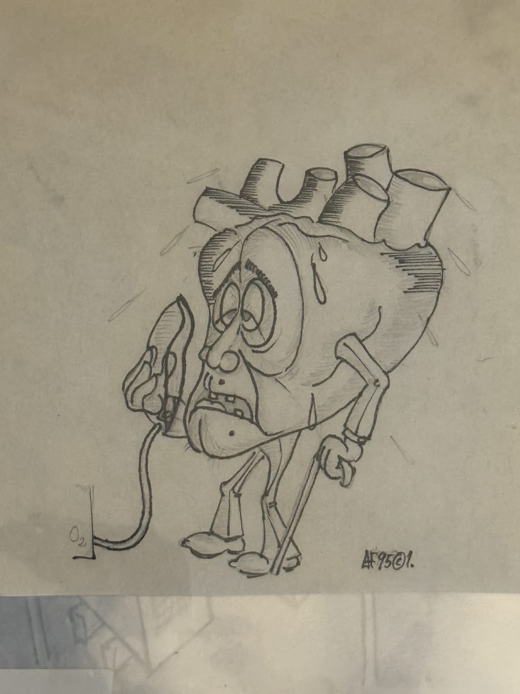 This ‘Tired Heart’ drawing was a recurring theme I drew many times.  A few years later after I moved to the USA I even used this as one of the first vector illustrations I ever did, in Macromedia Freehand.