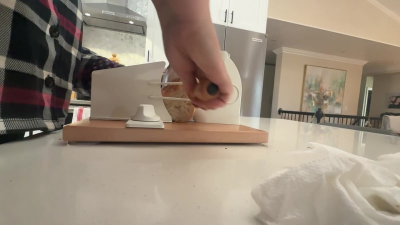 The sound, the crunch, the precision.
Time will tell how long we’ll use this bread cutting tool, but for now, this Christmas present is getting used as intended.