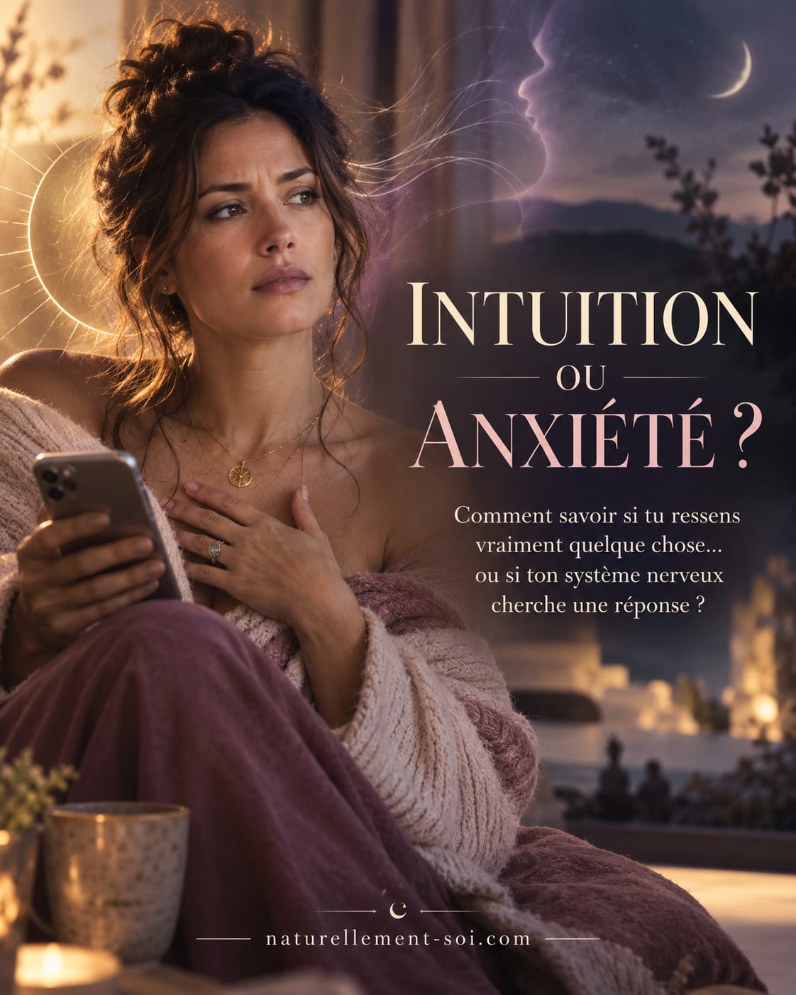 Femme en introspection entre intuition, perception émotionnelle et système nerveux en alerte