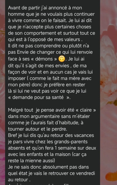 Capture du message de la cliente sur la limite exprimée dans sa relation