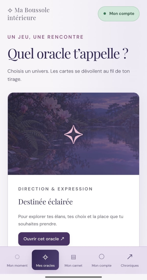 Mes oracles : choisir un univers, ici Destinée éclairée
