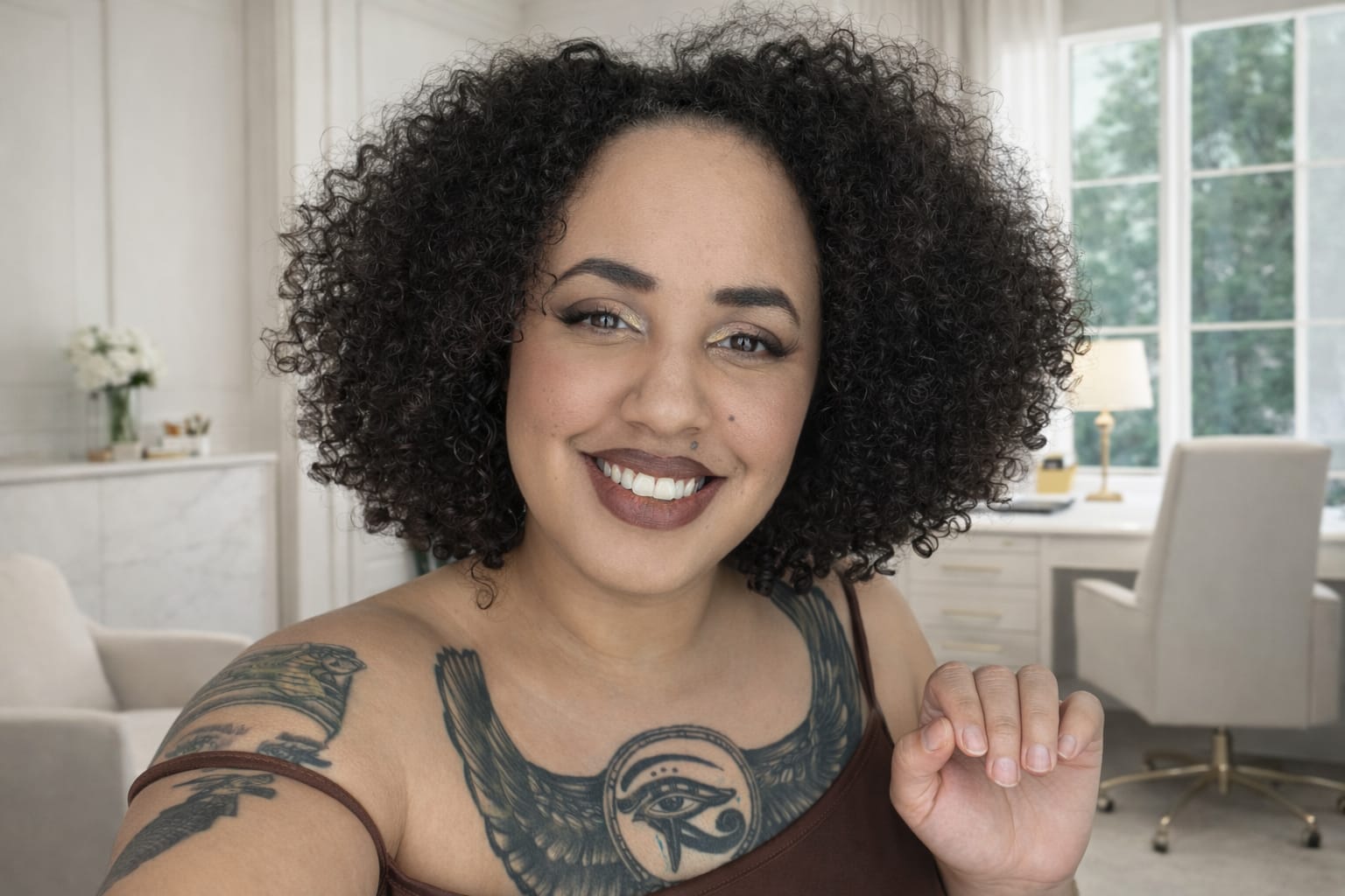 Femme entrepreneure observant avec lucidité l’évolution de son identité et de son activité
