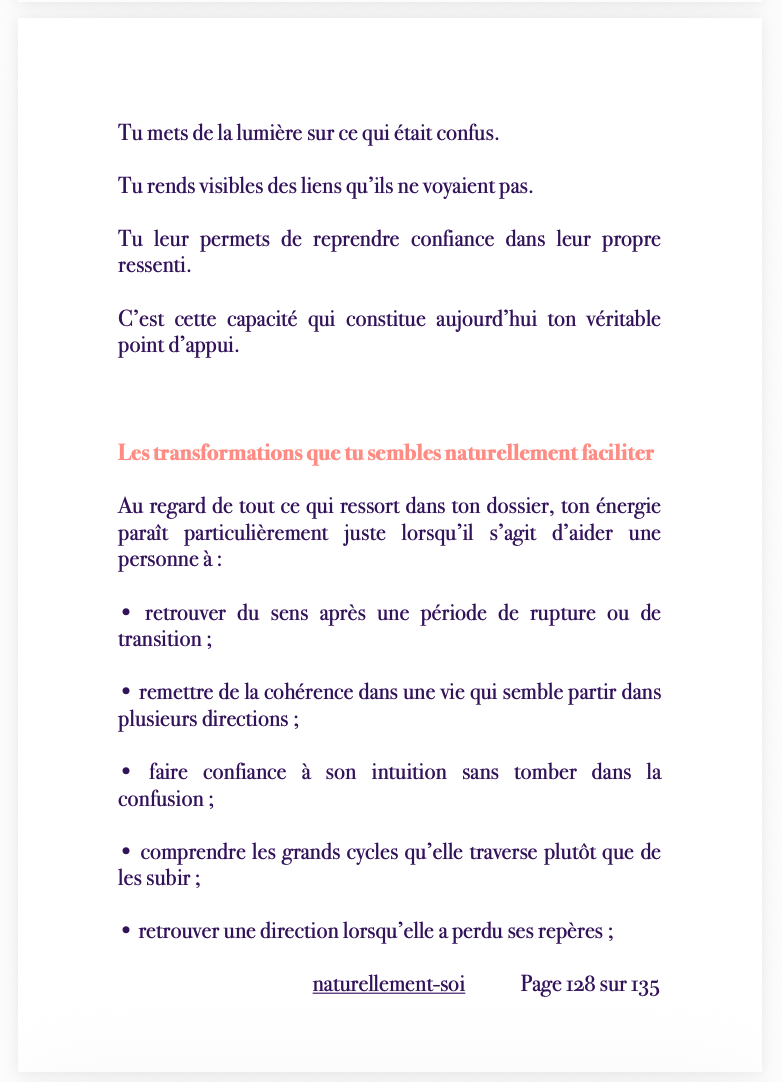 Deuxième page intérieure d’une SoulMap professionnelle
