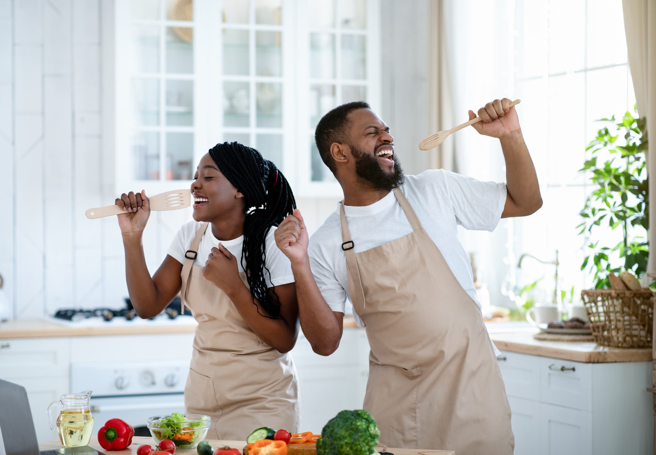 Friends cooking together