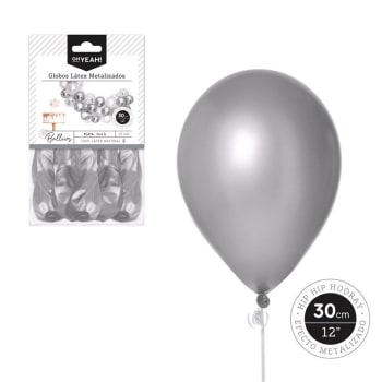 OH YEAH! Metallic Silver Latex Balloons 30cm 10pk