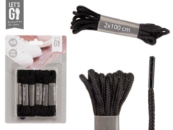 Let's Go Shoe Laces Black 100cm 6pairs