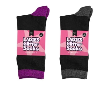 Farley Mill Ladies Glitter Socks str.37-41 2pk Div.Farger