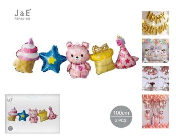 J&E Party Pink Bear Garland Balloon 100cm 2pk 