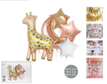 J&E Party Pink Giraffe Balloon Set 5stk