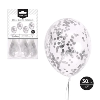 OH YEAH! Silver Confetti Latex Balloon 30cm 3pk