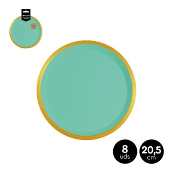 OH YEAH! Pastel Mint & Gold Paper Plates Ø20,5cm 8pk