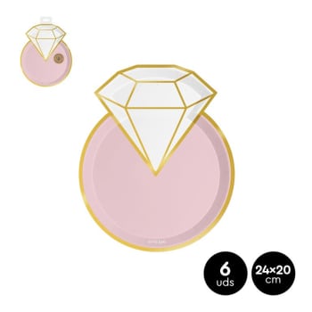 OH YEAH! Bridal Shower Diamond Paper Plates 24x20cm 6pk