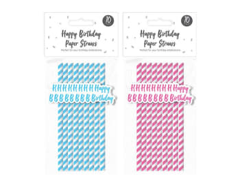 Happy Birthday Paper Straws 10pk Div.Farger
