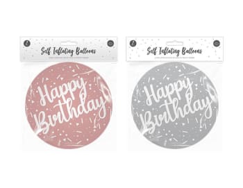 Happy Birthday Self Inflating Balloon Metallic 2pk Div.Farger