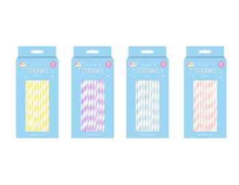 Pop Paper Straws Stripes 50pk Div.Farger