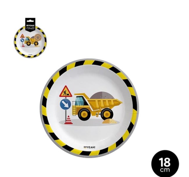 OH YEAH! Construction Theme Paper Plates Ø18cm 6pk
