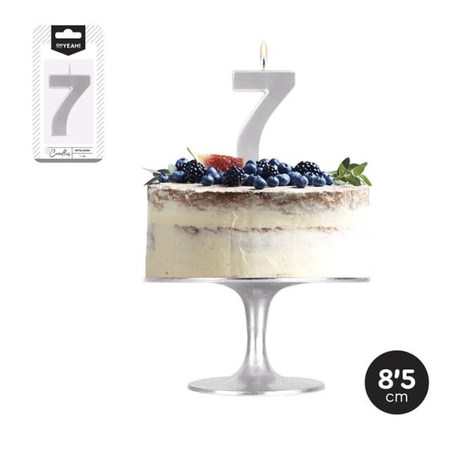 OH YEAH! Silver Birthday Candle Nr.7 8,5cm 