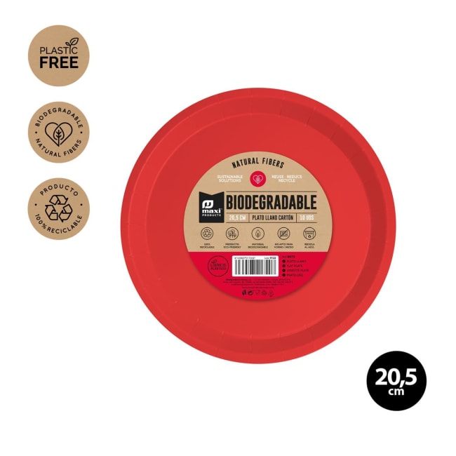Maxi Red Bio Paper Plate 20,5cm 10pk
