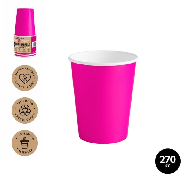 Maxi Fuchsia Bio Paper Cup 270ml 10pk