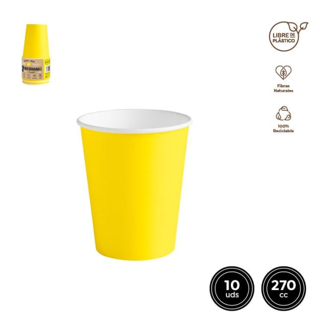 Maxi Yellow Bio Paper Cup 270ml 10pk