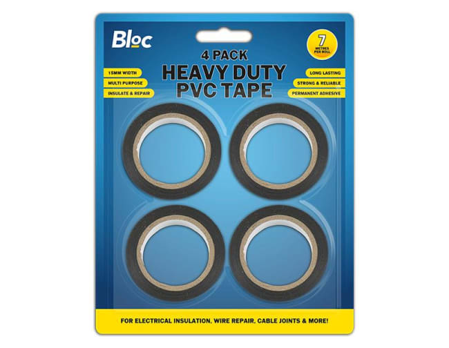 Bloc Heavy Duty PVC Tape 15mm x 7m 4pk
