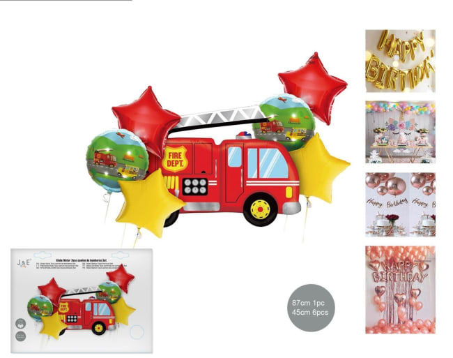 J&E Party Firetruck Balloon Set 7stk