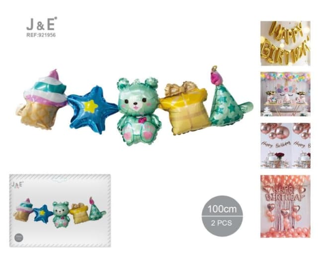 J&E Party Green Bear Garland Balloon 100cm 2pk 