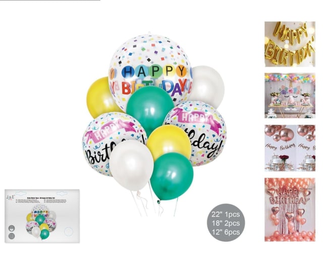 J&E Party Happy Birthday Balloon Set 9stk