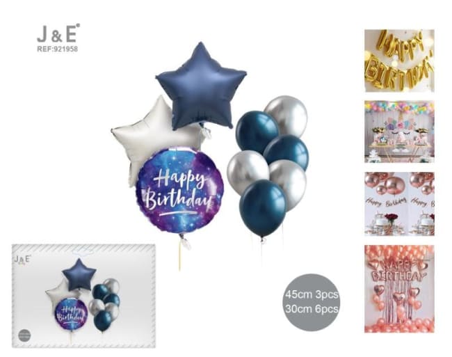 J&E Party Happy Birthday Balloon Set 9pk