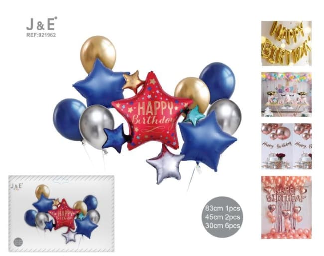 J&E Party Happy Birthday Balloon Set 9pk