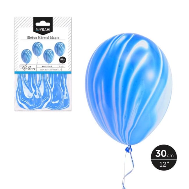 OH YEAH! Marble Blue Latex Balloons 30cm 5pk