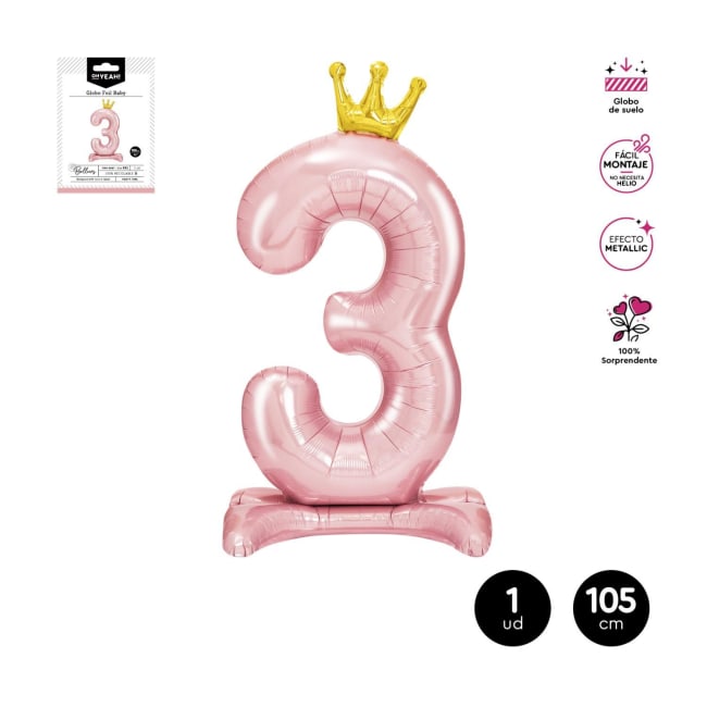OH YEAH! Crown Nr.3 Pink Balloon 105cm 1pk