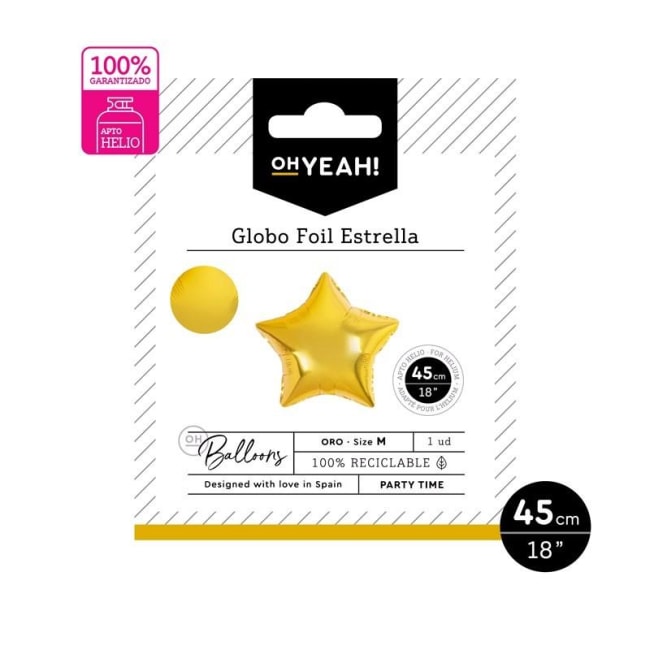 OH YEAH! Metallic Gold Star Balloon 45cm 1pk