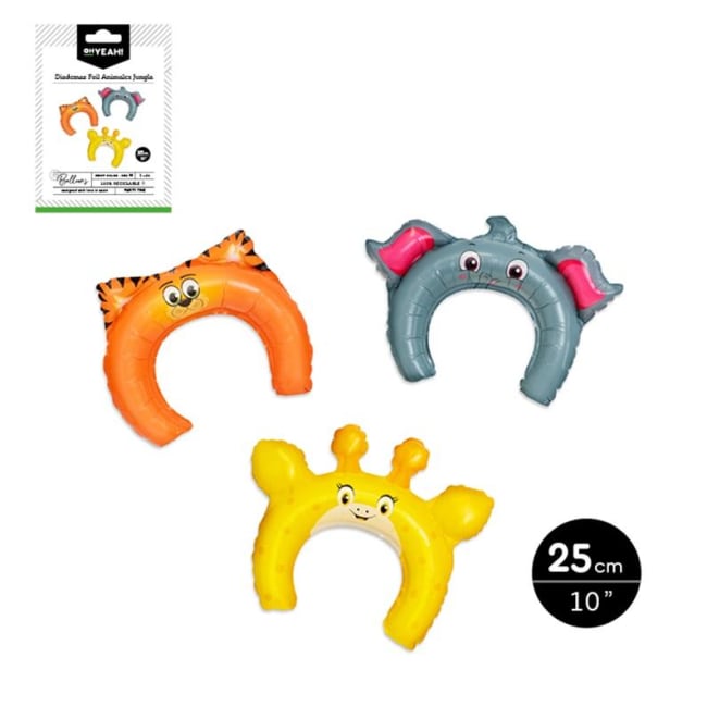 OH YEAH! Jungle Theme Animal Headband Balloon 25cm 3pk