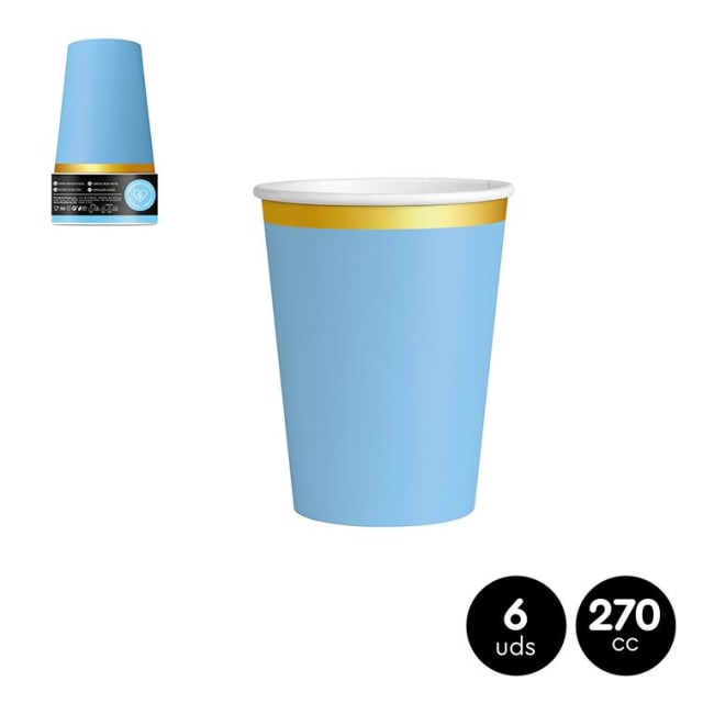 OH YEAH! Pastel Blue & Gold Paper Cups 270mm 6pk