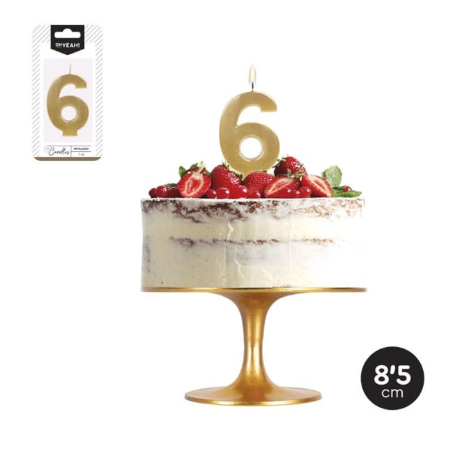 OH YEAH! Gold Birthday Candle Nr.6 8,5cm 