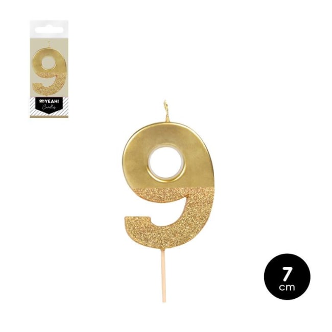 OH YEAH! Golden Duo Birthday Candle Nr.9 7cm 