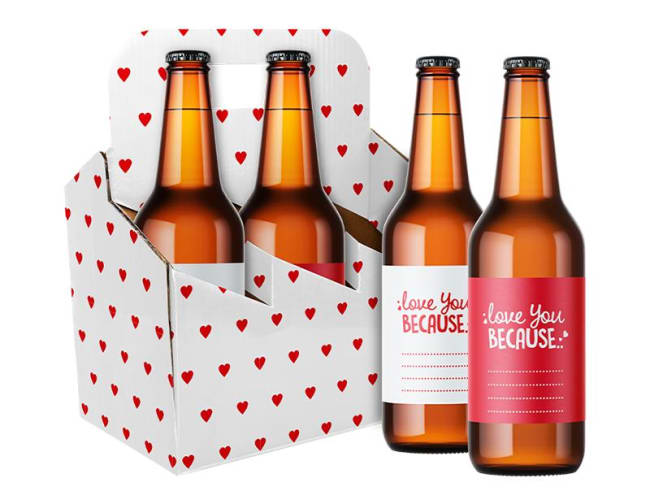 Valentine's Day Beer Bottle Carrier Box & 6 Stickers