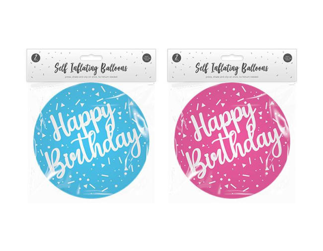 Happy Birthday Self Inflating Balloon Metallic 2pk Div.Farger