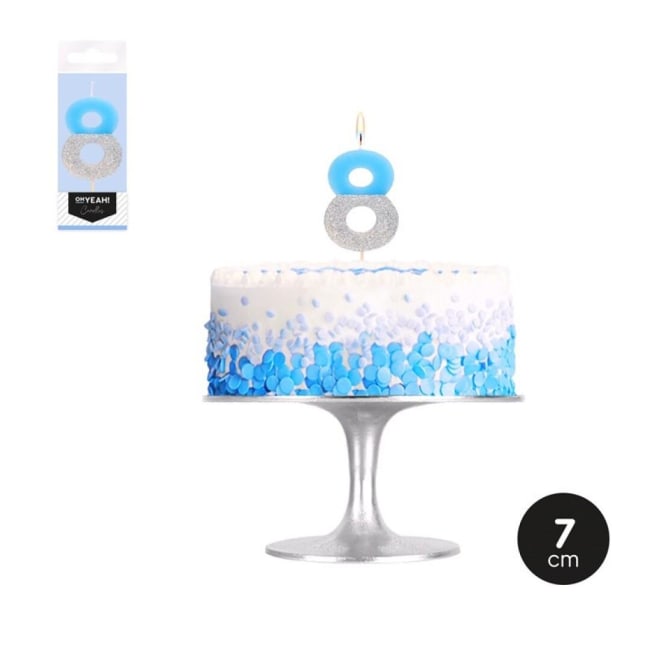 OH YEAH! Silver Blue Duo Birthday Candle Nr.8 7cm 