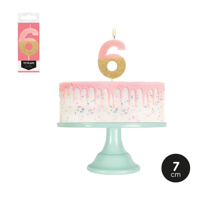 OH YEAH! Gold & Pastel Birthday Candle Nr.6 7cm Div.Farger