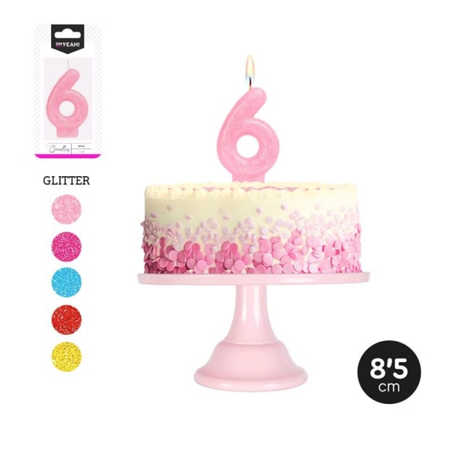 OH YEAH! Glitter Birthday Candle Nr.6 8,5cm Div.Farger