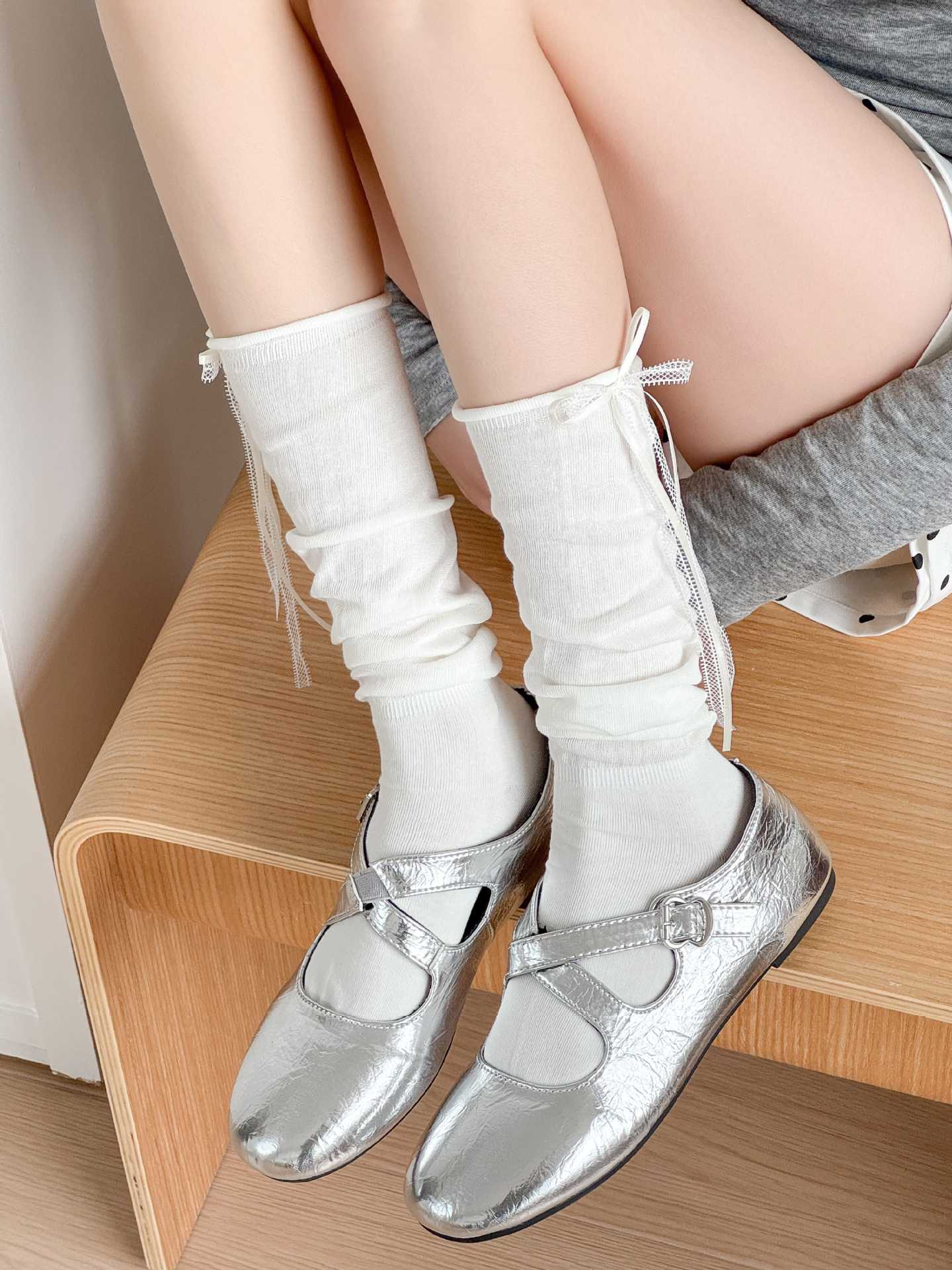 Vớ Dài Dưới Gối Nữ Thắt Nơ Ren Tiểu Thư - Tất Cao Cổ Balletcore Lolita