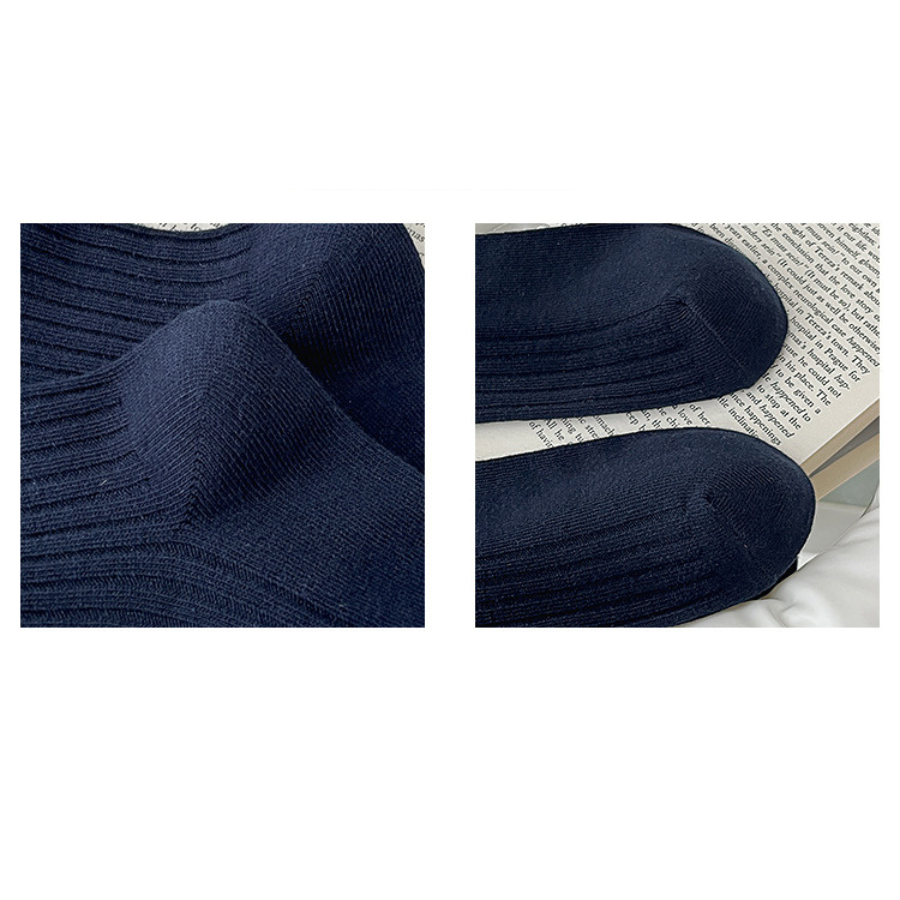 Vớ Cổ Cao Nữ Xanh Navy Phối Nơ Caro - Tất Gân Tăm Cotton Co Giãn Vintage
