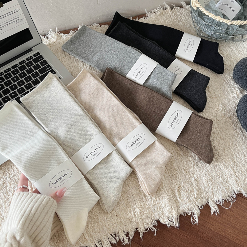 Vớ Dài Dưới Gối Nữ Trơn Vintage - Tất Gân Tăm Cotton Co Giãn