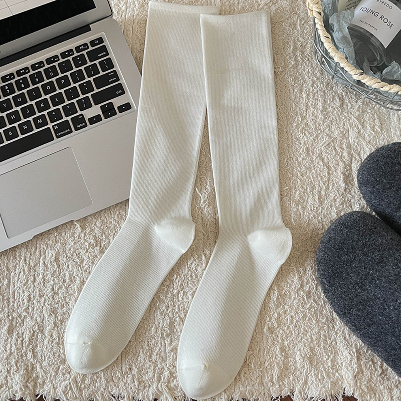 Vớ Dài Dưới Gối Nữ Trơn Vintage - Tất Gân Tăm Cotton Co Giãn